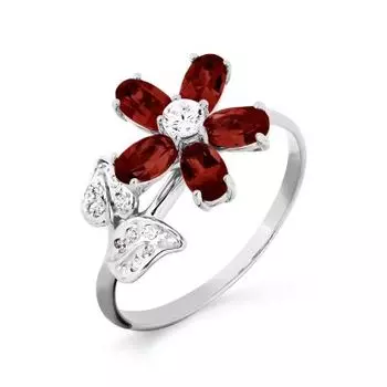 Кольцо с гранатами и фианитами Линии Любви