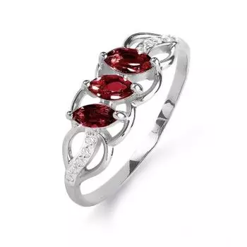 Кольцо с гранатами и фианитами Линии Любви