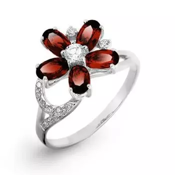 Кольцо с гранатами и фианитами Линии Любви