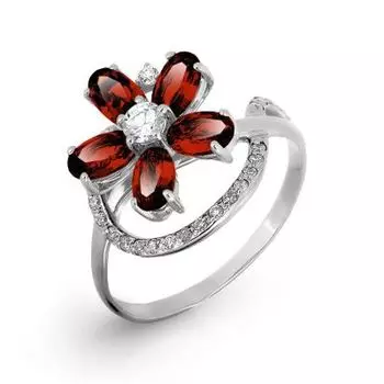 Кольцо с гранатами и фианитами Линии Любви