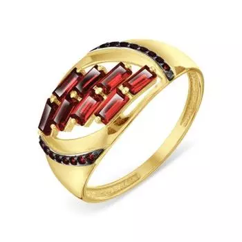 Кольцо с гранатами и фианитами Линии Любви