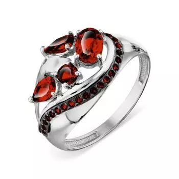 Кольцо с гранатами и фианитами Линии Любви