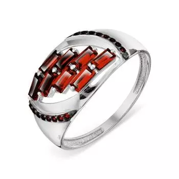 Кольцо с гранатами и фианитами Линии Любви