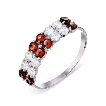 Кольцо с гранатами и фианитами Линии Любви