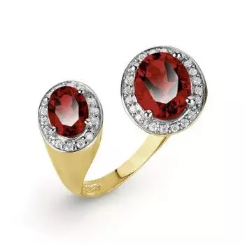 Кольцо с гранатами и фианитами Линии Любви