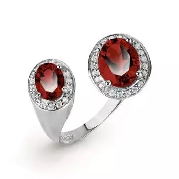 Кольцо с гранатами и фианитами Линии Любви