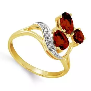 Кольцо с гранатами и фианитами Линии Любви
