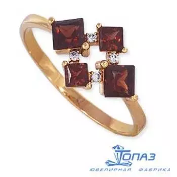 Кольцо с гранатами и фианитами Линии Любви