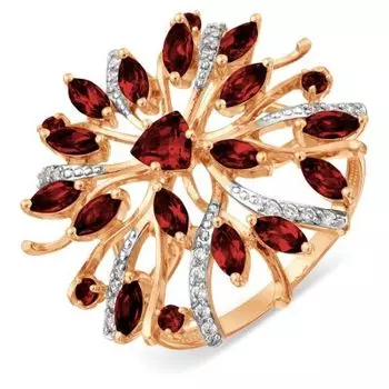 Кольцо с гранатами и фианитами Линии Любви