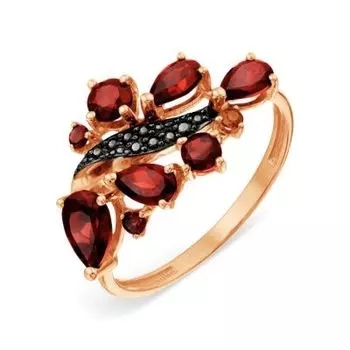 Кольцо с гранатами и фианитами Линии Любви