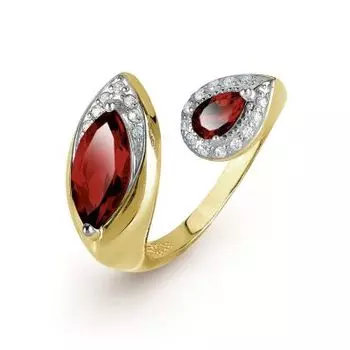 Кольцо с гранатами и фианитами Линии Любви