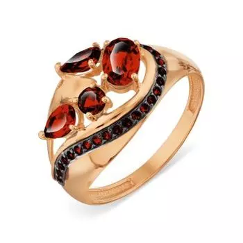 Кольцо с гранатами и фианитами Линии Любви