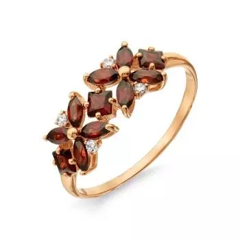 Кольцо с гранатами и фианитами Линии Любви