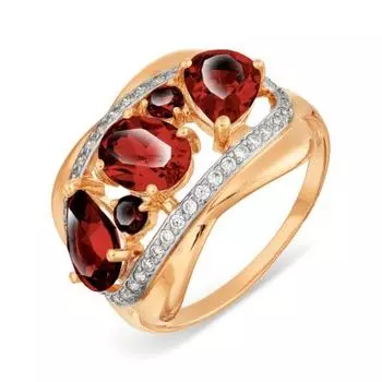 Кольцо с гранатами и фианитами Линии Любви