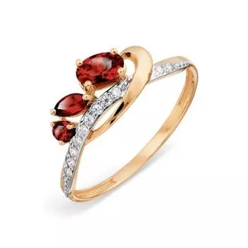 Кольцо с гранатами и фианитами Линии Любви