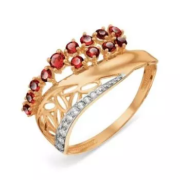Кольцо с гранатами и фианитами Линии Любви