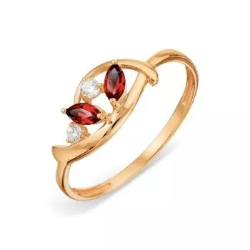 Кольцо с гранатами и фианитами Линии Любви