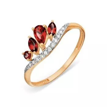 Кольцо с гранатами и фианитами Линии Любви