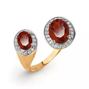 Кольцо с гранатами и фианитами Линии Любви