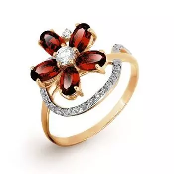Кольцо с гранатами и фианитами Линии Любви