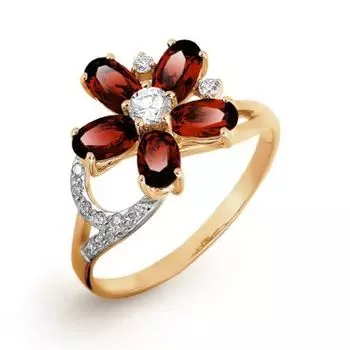 Кольцо с гранатами и фианитами Линии Любви