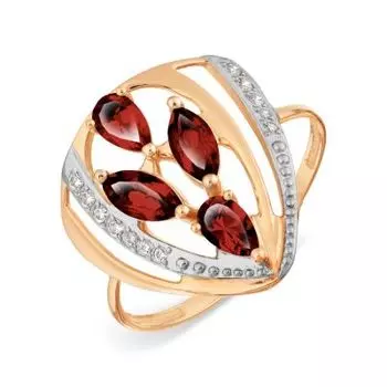 Кольцо с гранатами и фианитами Линии Любви