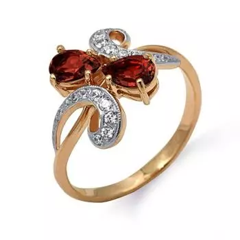 Кольцо с гранатами и фианитами Линии Любви