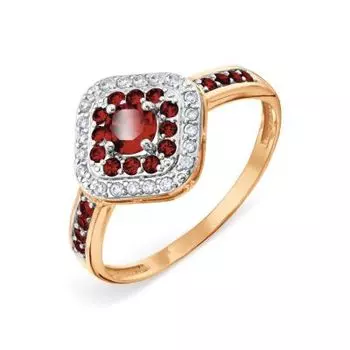 Кольцо с гранатами и фианитами Линии Любви