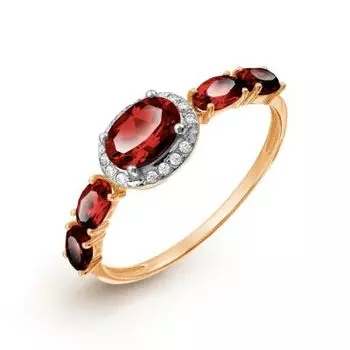 Кольцо с гранатами и фианитами Линии Любви