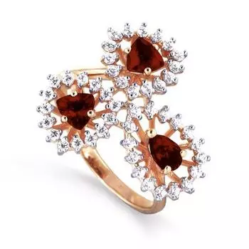 Кольцо с гранатами и фианитами Линии Любви