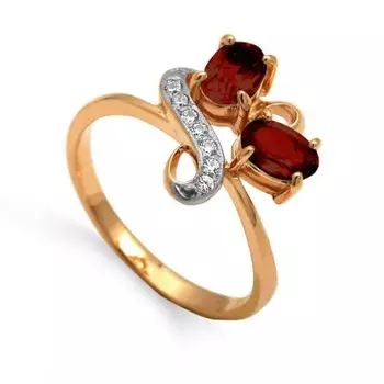 Кольцо с гранатами и фианитами Линии Любви