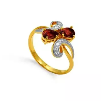 Кольцо с гранатами и фианитами Линии Любви
