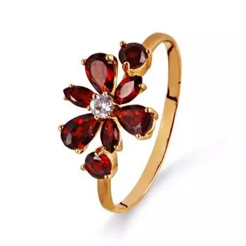 Кольцо с гранатами и фианитом Линии Любви
