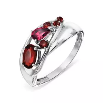 Кольцо с гранатами и родолитом Линии Любви