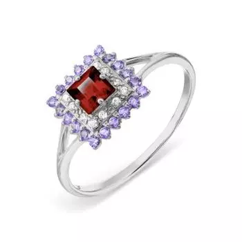Кольцо с гранатом и фианитами Линии Любви