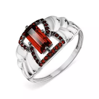 Кольцо с гранатом и фианитами Линии Любви