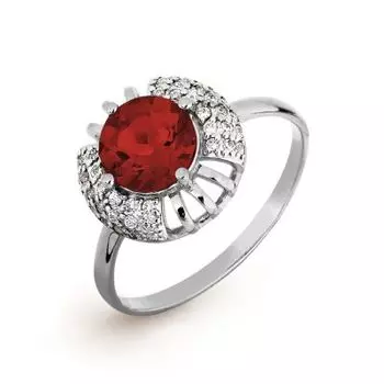 Кольцо с гранатом и фианитами Линии Любви