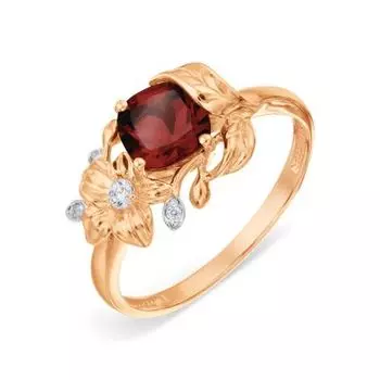 Кольцо с гранатом и фианитами Линии Любви