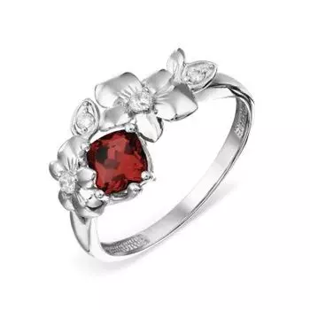 Кольцо с гранатом и фианитами Линии Любви