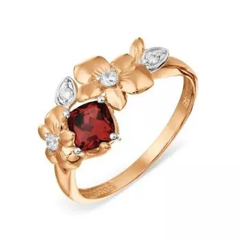 Кольцо с гранатом и фианитами Линии Любви