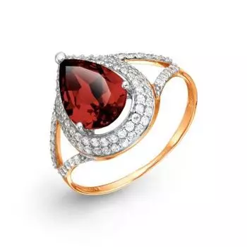 Кольцо с гранатом и фианитами Линии Любви