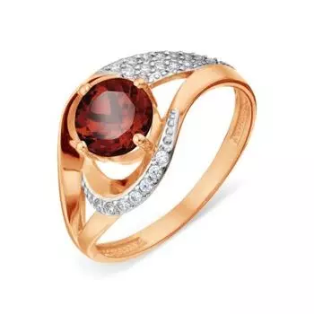 Кольцо с гранатом и фианитами Линии Любви