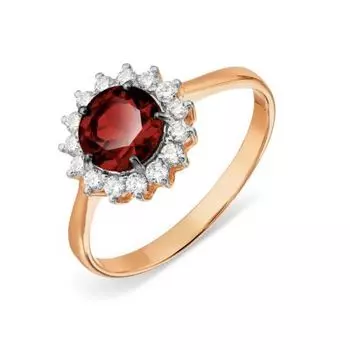 Кольцо с гранатом и фианитами Линии Любви