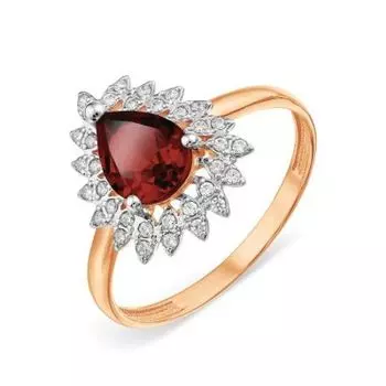 Кольцо с гранатом и Swarovski Zirconia Линии Любви