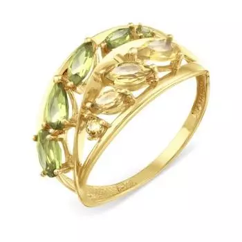 Кольцо с хризолитами и цитринами Линии Любви