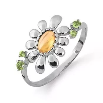 Кольцо с хризолитами и цитрином Линии Любви