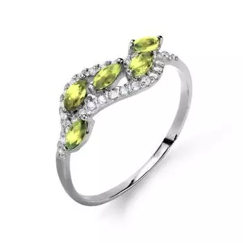 Кольцо с хризолитами и фианитами Линии Любви