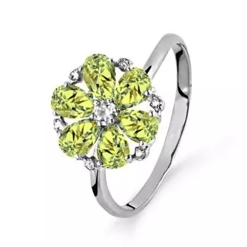 Кольцо с хризолитами и фианитами Линии Любви