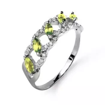 Кольцо с хризолитами и фианитами Линии Любви