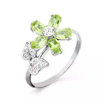 Кольцо с хризолитами и фианитами Линии Любви